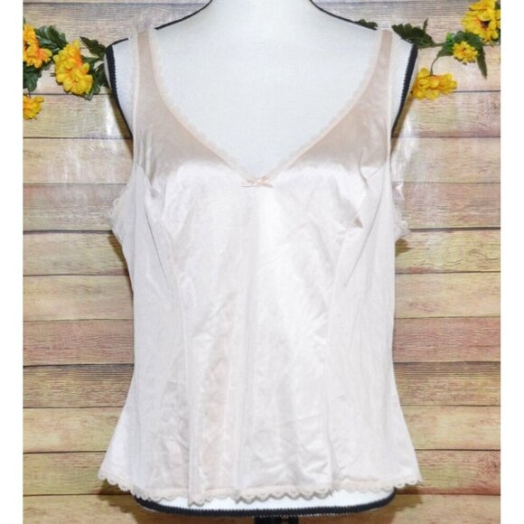 Vintage JCPenny JCP Blush Pink Nylon Camisole Slip Tank Top Lace Trim Size 40 L - Picture 1 of 11
